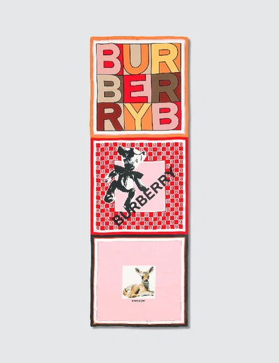Burberry Deer Logo Silk Scarf In Pink
