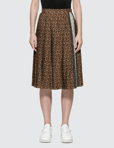 Burberry Monogram Stripe Pleated Skirt In Brown,black,white