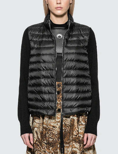 Moncler Down Jacket With Knitted Sleeves In Black