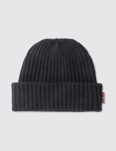 Burberry Icon Stripe Trim Rib Knit Cashmere Beanie In Black