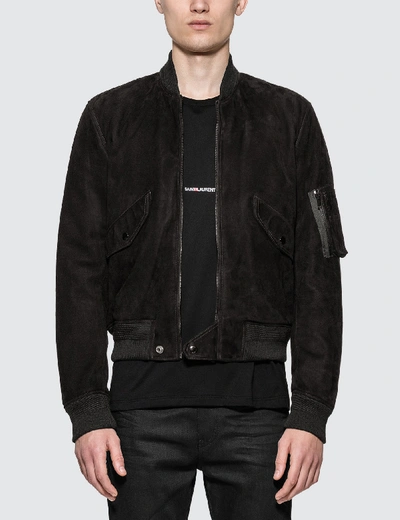 Saint Laurent Suede Bomber Jacket In Black