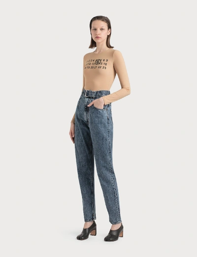 Maison Margiela High Waist Belted Cotton Denim Jeans In Blue