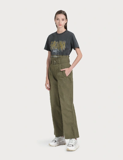 Ganni Belted Cotton Wide-leg Pants In Green