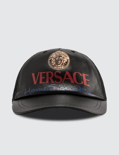 Versace Black Medusa Logo Leather Baseball Cap