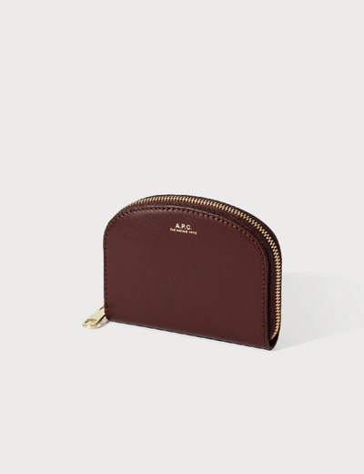 Apc Demi Lune Burgundy Leather Wallet In Red
