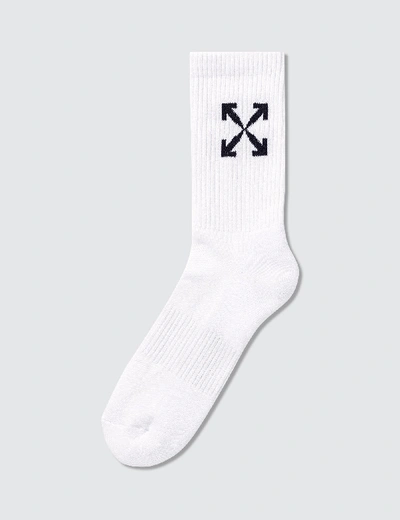 Off-white Logo Cross Intarsia Cotton Blend Socks In White,black