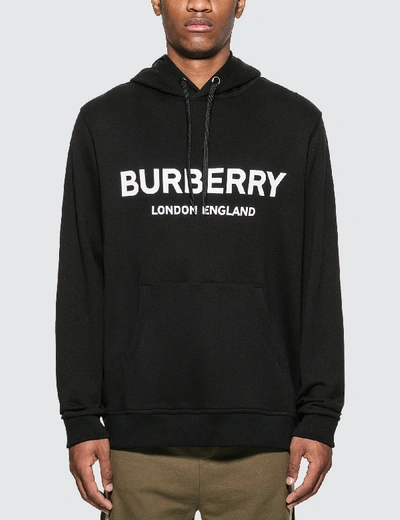 Burberry Logo Print Cotton Hoodie In Black