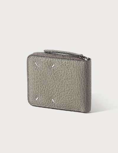 Maison Margiela Grain Leather Zip Wallet In Grey