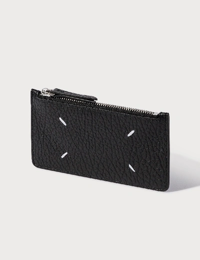 Maison Margiela Grain Leather Zip Card Holder In Black