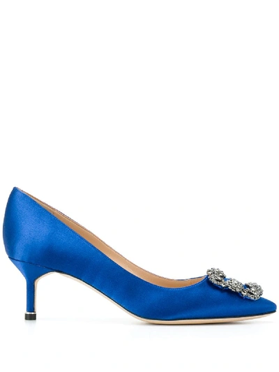 Manolo Blahnik Hangisi 90 Royal Blue Satin Pumps
