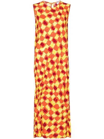 Collina Strada Lawn Abstract Check Midi Dress In Orange