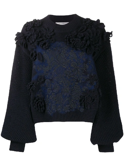 Valentino Embroidered Wool Jumper In Blue