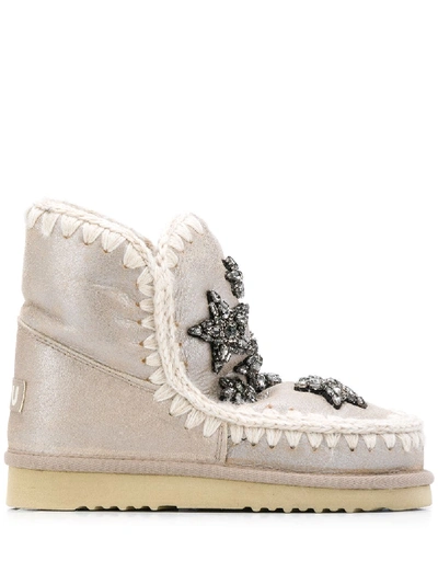 Mou Eskimo Appliqué Short Boots In Brown