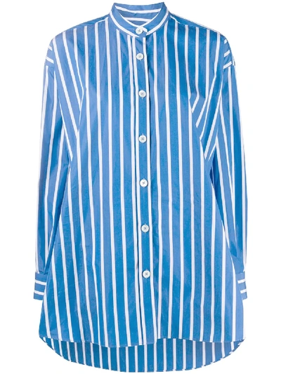 Odeeh Striped Long Cotton Shirt In Blue