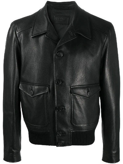 Prada Spread-collar Leather Jacket In Schwarz