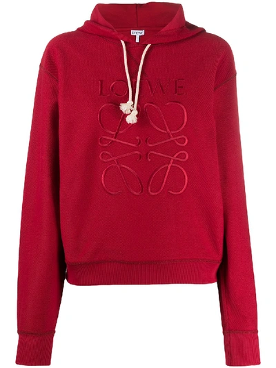 Loewe Embroidered Logo Cotton Jersey Hoodie In Red