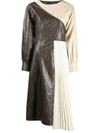 ANDERSSON BELL FAUX LEATHER PLEATS COMBO DRESS