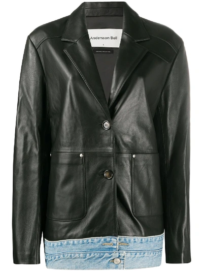 Andersson Bell Molly Denim Layered Leather Jacket In Black