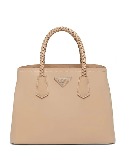 Prada Medium  Double Tote Bag In Neutrals