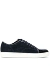 Lanvin Panelled Patent-leather And Velvet Low-top Trainers In Blue