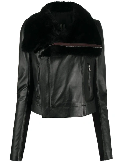 Rick Owens Leather Biker Jacket In Black