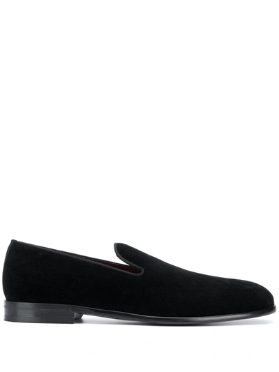 Dolce & Gabbana Black Dg Crown Embroidery Loafers Slip On Shoes