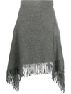 PACO RABANNE FRINGED WOOL ASYMMETRIC SKIRT