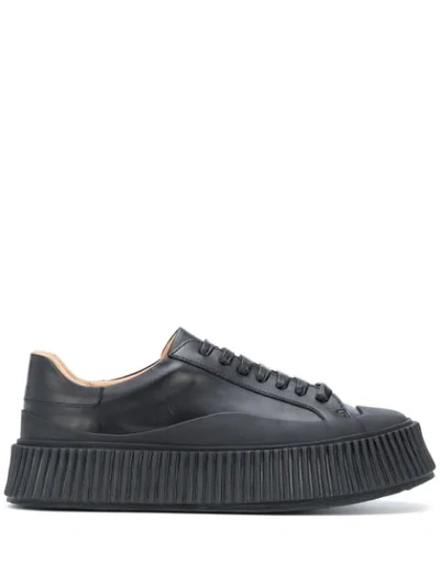 Jil Sander Ridged-sole Leather Low-top Sneakers In Black