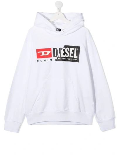 Diesel Kids' Logo Print Cotton Sweatshirt Hoodie In White