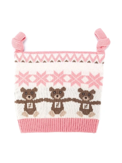 Fendi Babies' Triple Bear Square Beanie In Pink