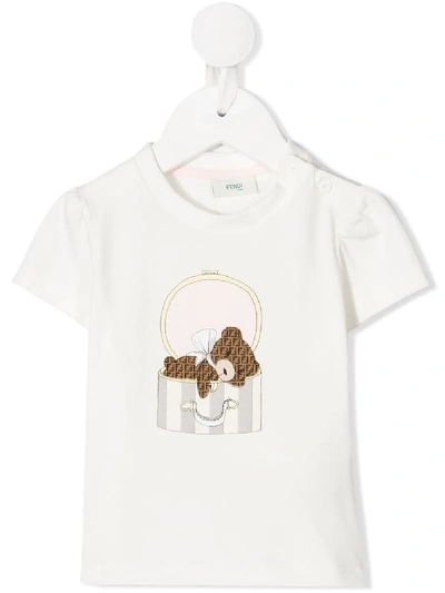Fendi Babies' Ff Bear T-shirt In Neutrals