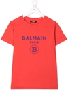 Balmain Kids' Logo Print Cotton Jersey T-shirt In Red