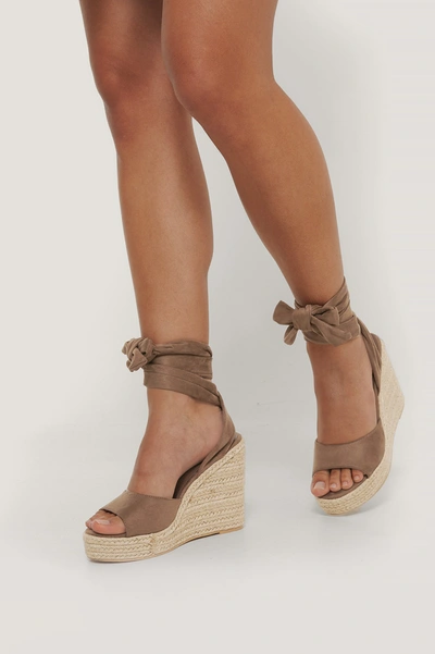 Anika Teller X Na-kd Tie Ankle Wedge Heel Sandal - Brown