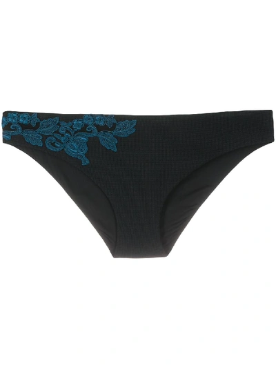 La Perla Women's Love Journey Embroidered Bikini Bottom In Black Embr Blue