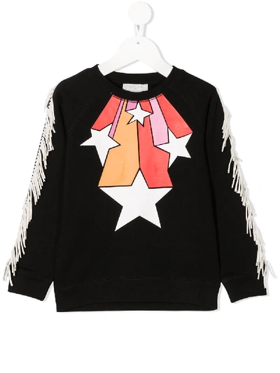 Stella Mccartney Kids' Star-print Fringed Sweatshirt In Black