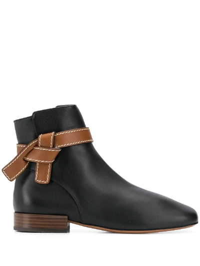 Loewe Gate Topstitched Two-tone Leather Ankle Boots In Black