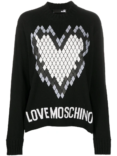 Love Moschino Heart-print Oversized Jumper In Black