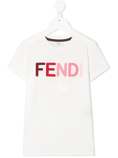 Fendi Kids' Embroidered Logo Cotton T-shirt In White