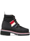 Thom Browne Tricolour Stripe Hiking Boots In Black