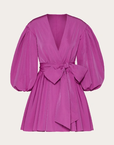 Valentino Belted Gathered Cotton-blend Taffeta Mini Wrap Dress In Creamy Berry