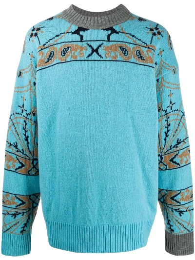 Sacai Oversized Paisley Knit Jumper In Blue