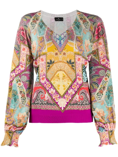Etro Tapestry-print Jersey Top In Purple