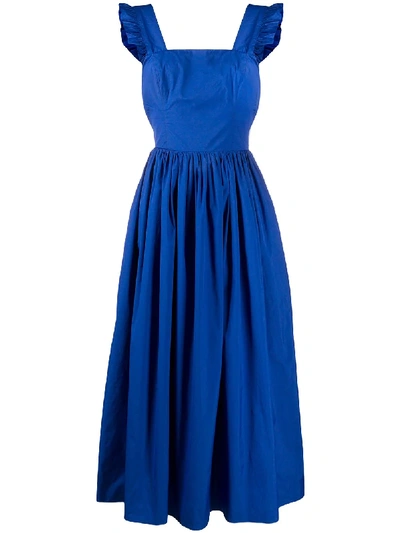 Loulou Square-neck Ruffled Dress In Blue