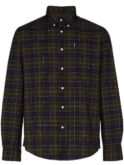 Barbour Tartan Button-down Stretch Cotton Shirt In Classic Tartan Green