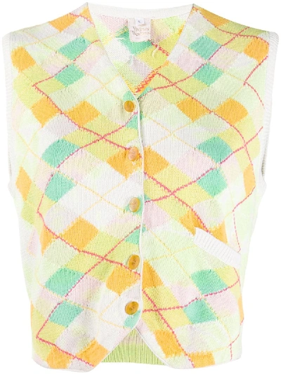 Pre-owned Vivienne Westwood 1990s Argyle Knitted Waistcoat In Green