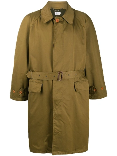 Pre-owned C.p. Company 1990s Belted Trench Coat In Green