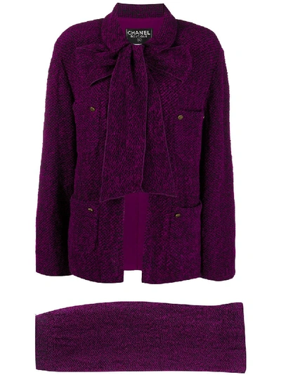 Pre-owned Chanel 1998 Mélange-effect Skirt Suit In Purple