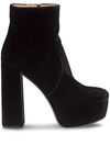 MIU MIU VELVET BLOCK HEEL PLATFORM BOOTS