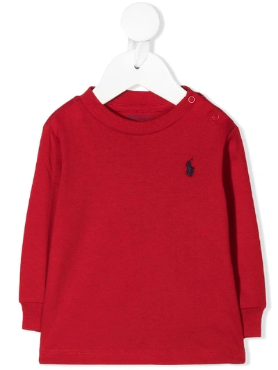 Ralph Lauren Babies' Logo 刺绣毛衣 In Red