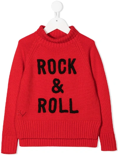 Zadig & Voltaire Kids' Intarsia Wool Blend Knit Sweater In Rosso